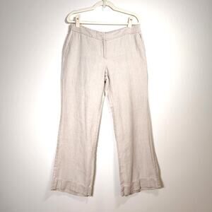 Ann Taylor LOFT Marisa Linen Trouser Beige 12P Mid Rise Coastal Quiet Luxury